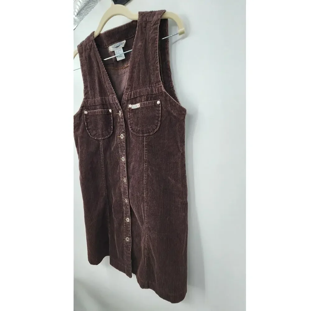 Vintage Gasoline Industry Brown Corduroy Sleeveless Mini‎ Dress Size Medium